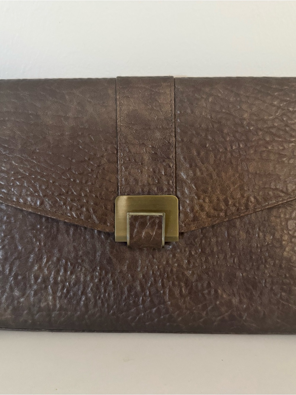 Urban Expressions Brown Leather Clutch with Brass Accent